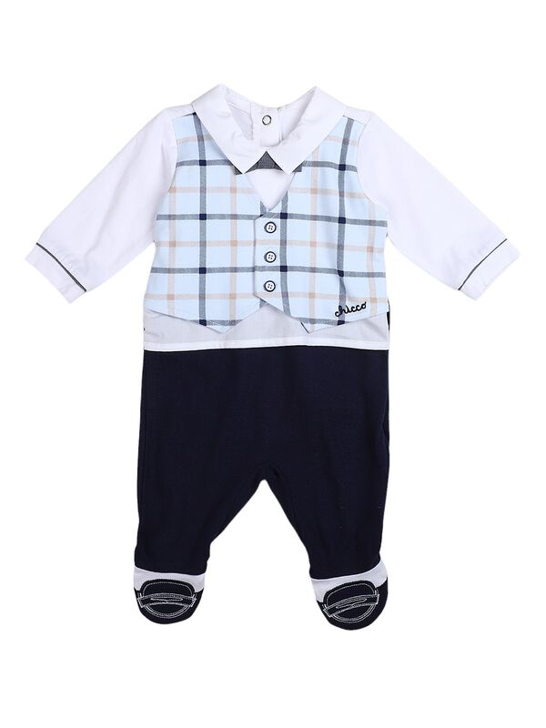 Boys White & Blue Nappy Opening Babysuit image number 0